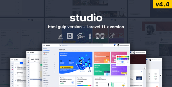 Studio-漂亮简约HTML+Laravel管理后台模板[更至v4.4]封面图